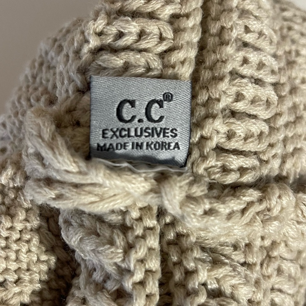 C.C Tan Knit toddler Pom-Pom Beanie - Picture 3 of 3